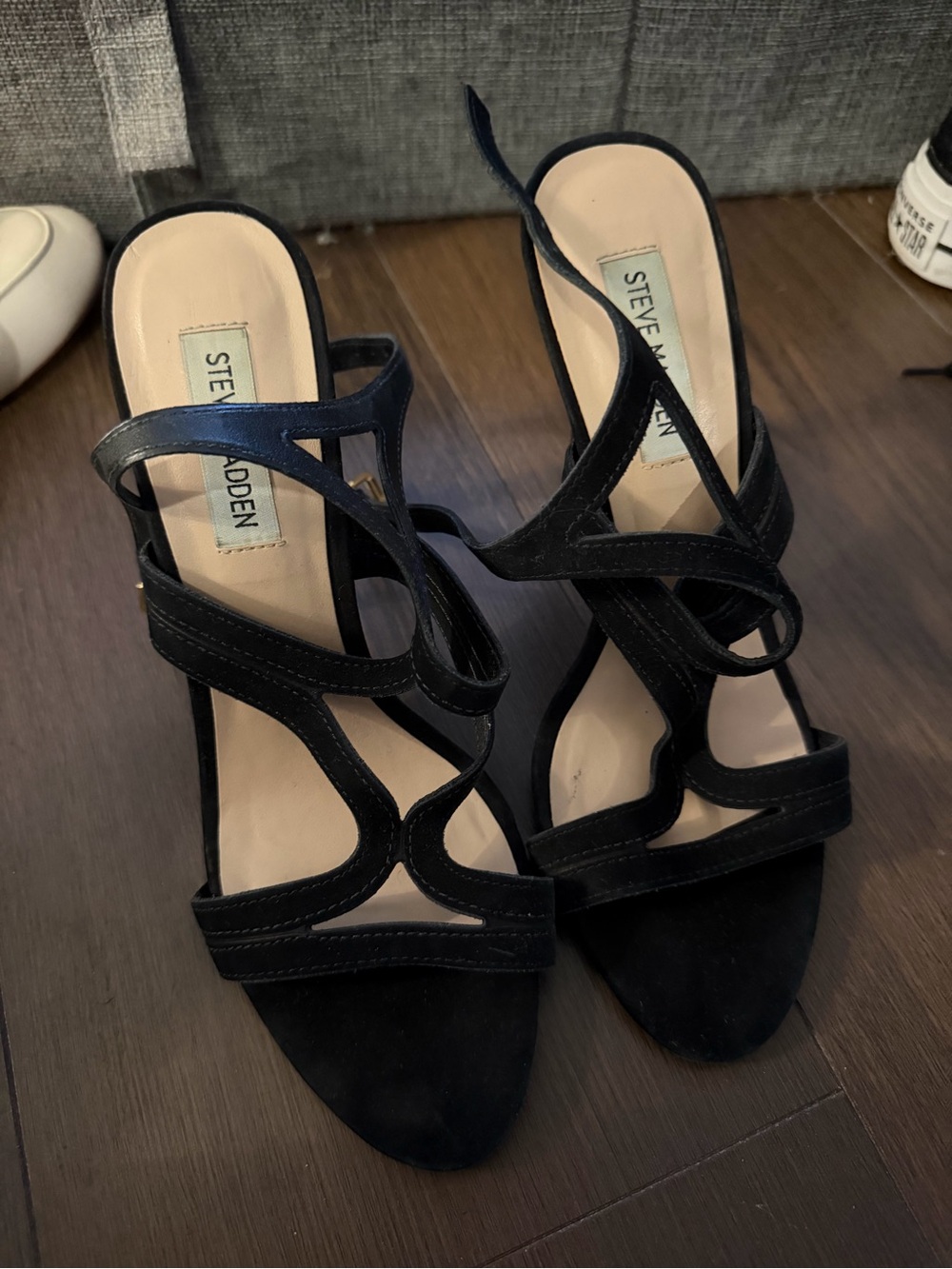 Steve Madden Black Strappy Curved High Heel Sandals